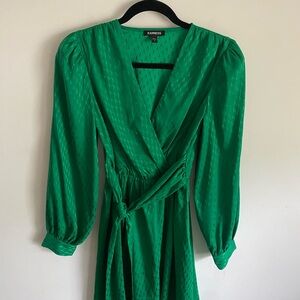 Express Green Long Sleeve Faux Wrap Dress